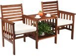 Panca Da Giardino Costway In Legno Con Doppia Seduta E Tavolino, Panca In Legno Fino A 350 Kg Con Cuscino E Foro Per Ombrellone, Panca Da Giardino Per Balcone, Giardino, Veranda