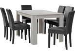 [Tavolo Da Pranzo In Rovere Bianco Con 6 Sedie Imbottite In Pelle Finta Grigio Scuro 140X90 Set Da Pranzo Sala Da Pranzo