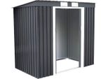 Casetta Per Attrezzi Costway, 213X130X173Cm, 4,2M³, Casetta Da Giardino Con Fondamenta, Tetto A Falde E 2 Porte Scorrevoli, Casetta Per Attrezzi In Metallo, Grigio Scuro