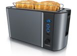 Tostapane Arendo 4 Fette, Tostapane A Fessura Lunga, Fessura Lunga, Acciaio Inox, 1500W, Display Con Indicatore Del Tempo Residuo, Portapane, Funzione Di Scongelamento, Alloggiamento Termoisolante, Grigio