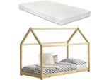 [Letto Per Bambini Con Materasso 90X200Cm Design Casa In Legno Naturale Letto In Legno Di Pino Letto In Legno Casa Letto In Schiuma Fredda Materasso Oeko-Tex Standard 100 Adatto A Chi Soffre Di Allergie Traspirante