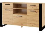 Cassettiera Nuka C 155 Cm Credenza Credenza Mobile Nero Rovere Artigianale