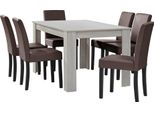 [Tavolo Da Pranzo In Rovere Bianco Con 6 Sedie Imbottite In Pelle Finta Marrone 140X90 Set Da Pranzo Sala Da Pranzo