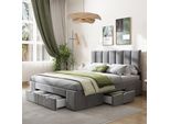 Flieks Letto Imbottito 140X200Cm Letto Matrimoniale Con 4 Cassetti E Rete A Doghe, Letto Contenitore Letto In Legno Letto Per Ragazzi Letto Funzionale Letto In Velluto