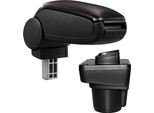 Bracciolo Centrale [Pro.Tec]® Personalizzato - Nero Con Cuciture Rosse - Bracciolo Specifico Per Il Veicolo Con Vano Portaoggetti - Rivestito In Pelle Finta