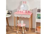Costway Tavolino Da Toilette Per Bambini Con Sgabello, Tavolino Da Toilette Per Principesse Con Cassettiera A Specchio E Portaoggetti, Tavolino Da Toilette Per Bambini E Bambine