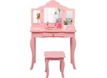 Costway Tavolo Da Toilette Per Bambini Con Sgabello E Specchio Rimovibile, Tavolo Da Toilette Per Bambine In Legno, Tavolo Per Bambini Con Cassetto, Tavolo Con Specchio 70X34X103Cm (Rosa)