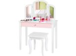 Costway Set Da Toilette 2In1 Per Bambini Con Cassetto Con Triplo Specchio Pieghevole E Sgabello Per Il Trucco Bianco