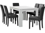 [Tavolo Da Pranzo Bianco Opaco Con 6 Sedie Imbottite In Pelle Finta Grigio Scuro 140X90 Set Da Pranzo Sala Da Pranzo