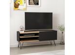 Mobile Tv Dronninglund Lowboard Tavolo Tv Da Soggiorno In Legno Nero Con Anta