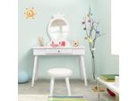 Costway Comodino Per Bambini Con Sgabello, Cassetto E Specchio Estraibile In Legno 70X34X100Cm