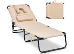 Costway Lettino Da Giardino Pieghevole, Lettino Con Apertura Sul Viso, 3 Cuscini E Schienale Regolabile Lettino Da Spiaggia Sdraio Fino A 160Kg 194X63X37Cm Beige