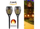 2 Pezzi Fiamma Torce Da Giardino IP65 Impermeabile Fiamma Solare Torce Luci Solari Con Fiamme Realistiche Automatico On / Off Luci Di Decorazione Giardino All'aperto