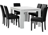 [Tavolo Da Pranzo Bianco Opaco Con 6 Sedie Imbottite In Pelle Finta Nera 140X90 Set Da Pranzo Sala Da Pranzo
