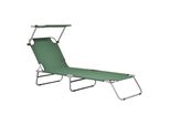 In And Outdoormatch Lettino Ayla - Con Tettuccio - 186X55X24 Cm - Verde Scuro - Tettuccio Regolabile
