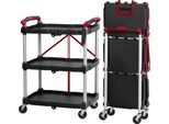 Carrello Di Servizio Pieghevole Mahlzeit Con Rotelle, Carico Fino A 150 Kg, Portaoggetti A 3 Ripiani, Rosso/Nero
