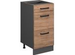 Vicco Mobiletto Base Per Cucina R-Line, 40 Cm Con Cassetti, Senza Piano Di Lavoro, Quercia Dorata/Antracite