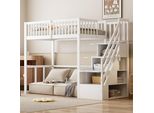Letto A Castello Flieks 90X200Cm Con Protezione Anticaduta, Letto Per Bambini Con Scale, Letto A Soppalco Con Cassetti E Ripiano, Letto In Legno Letto A Castello Letto Singolo, Bianco