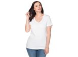 T-Shirt Sheego "T-Shirt", Damen, Gr. 44/46, Weiß, 100% Baumwolle, Unifarben, V-Ausschnitt, Shirts T-Shirt