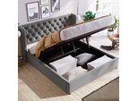 Letto Imbottito Sweiko Con Rete A Doghe E Contenitore, Testata A Forma Di Orecchio, Matrimoniale, Velluto, 140*200Cm, Grigio