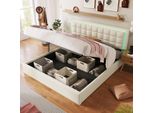 Letto Imbottito Merax Letto A Molle Idrauliche 140X200Cm Con Rete E Doghe, Incl. Striscia Luminosa A Led, Letto Matrimoniale Letto Contenitore Letto Funzionale In Pelle Finta, Bianco