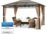 Toolport Gazebo Da Giardino 3X4 M Tetto Hardtop 6 Mm Policarbonato 4 Teli Laterali Color Ocra
