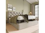 Letto Imbottito Flieks 160X200Cm Con Rete A Doghe, Letto A Molle Idrauliche Con Contenitore, Letto Matrimoniale Con Rete Contenitore Letto Funzionale, Grigio Chiaro