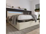 Letto A Molle Sweiko Letto Imbottito 140X200Cm Matrimoniale Con Illuminazione Led Letto Contenitore Bianco (Senza Materasso)