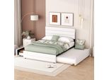 Letto Imbottito Merax 140X200Cm Con Letto Estraibile 90X190Cm, Letto Matrimoniale In Lino Con 2 Cassetti E Rete A Doghe, Letto Per Ragazzi Letto Per Ospiti, Bianco