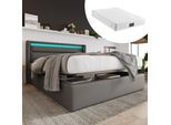 Letto A Molle Sweiko Letto Imbottito Letto Matrimoniale Con Illuminazione Led Letto Contenitore 140X200Cm Grigio (Con Materasso)