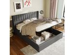 Letto Imbottito Sweiko 160X200Cm, Letto Matrimoniale Idraulico, Letto In Legno Massiccio Con Testiera E Rete A Doghe, Letto Contenitore, Biancheria Da Letto, Grigio (Senza Materasso)