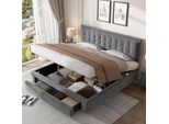 Letto Imbottito Flieks 180X200Cm, Letto Matrimoniale Con Cassetto, Letto A Molle Idrauliche Con Rete A Doghe, Letto Contenitore Letto In Legno Massiccio Velluto, Grigio