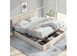 Letto Imbottito Flieks Con Contenitore, Letto Matrimoniale 140X200Cm Con Rete A Doghe, Letto Contenitore Funzionale Letto In Velluto, Beige