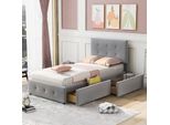Letto Imbottito Flieks Letto Singolo Letto In Legno Con Testata Regolabile In Altezza, Rete A Doghe E Due Cassetti, Velluto 90X200Cm Letto Per Ragazzi Letto Per Bambini