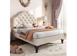 Letto Imbottito Merax 90X200Cm Con Testata A Forma Di Conchiglia, Letto Per Ragazzi Con Rete A Doghe, Letto In Legno Massiccio Letto Per Bambini Letto Singolo In Velluto, Beige