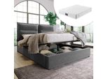 Sweiko Letto A Molle Idrauliche Letto Imbottito Testata Regolabile Con Rete A Doghe Letto Contenitore Letto Matrimoniale In Velluto 140*200Cm Grigio (Con Materasso)