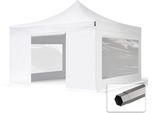 Toolport 4X4 M Gazebo Pieghevole Pvc Con Laterali (Finestre Panoramiche), Premium Acciaio, Bianco