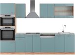 Vicco Cucina Componibile R-Line, 300 Cm Con Armadio Alto, Pt Marmo, Rovere Blu-Grigio/Oro
