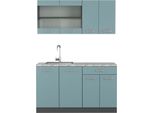 Vicco Cucina Monoblocco R-Line, 140 Cm , Pt Marmo, Blu-Grigio/Antracite