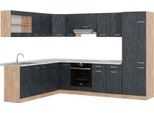 Vicco Cucina Angolare Completa R-Line, 227 X 287 Cm Pt Marmo, Calcestruzzo Nero/Quercia Dorata