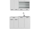 Vicco Cucina Completa Fame-Line, 140 Cm , Pt Marmo, Casa Di Campagna Bianca/Bianco