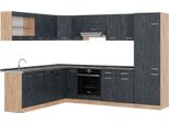 Vicco Cucina Angolare Completa R-Line, 227 X 287 Cm Pt Antracite, Calcestruzzo Nero/Quercia Dorata