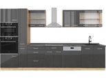 Vicco Cucina Componibile R-Line, 350 Cm Con Armadio Alto, Pt Antracite, Antracite Lucido/Oro Power Oak