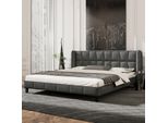 Letto Imbottito Flieks 180X200Cm Matrimoniale Con Rete A Doghe E Testiera, Letto In Legno Letto Giovanile In Velluto, Letto Funzionale Letto Matrimoniale, Grigio