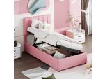 Letto Imbottito Flieks 90X200Cm Con Rete A Doghe, Letto A Molle Con Contenitore, Letto Idraulico Per Giovani Letto Per Bambini Letto Singolo, Biancheria, Rosa