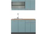 Vicco Cucina Monoblocco R-Line, 140 Cm , Pt Rovere, Blu-Grigio/Antracite