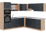 Vicco Cucina Angolare Completa R-Line, 237 X 247 Cm Pt Marmo, Calcestruzzo Nero/Quercia Dorata