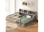 Letto Per Bambini Flieks 140X200Cm Con Ripiano, Letto Matrimoniale In Legno Per La Camera Dei Bambini, Letto Per Bambini Con Porta E Rete A Doghe, Grigio