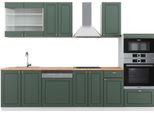 Vicco Cucina Componibile Fame-Line, 300 Cm Con Armadio Alto, Pt Rovere, Verde-Oro Country House/Bianco