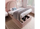 Letto Imbottito Idraulico Flieks 90X200Cm Con Rete A Doghe, Letto Contenitore Letto Per Bambini Letto Per Ragazzi Con Contenitore, Letto A Molle Letto Singolo Letto In Legno, Velluto